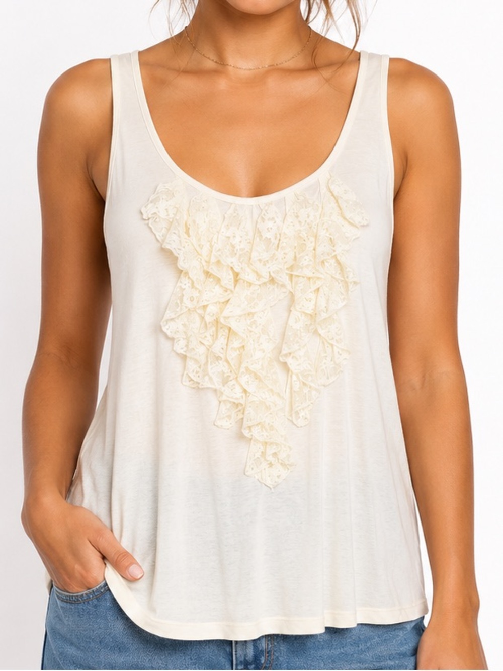 Express Cream Lace Detail Tank Top